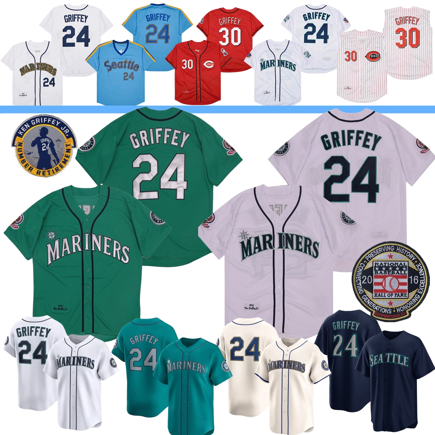 Ken Griffey Jersey Vintage 1989 White 1995 Green 1997 2000 Pinstripe 2005 10th Red Mesh BP Blue Pullover Black Navy Retirement Patch
