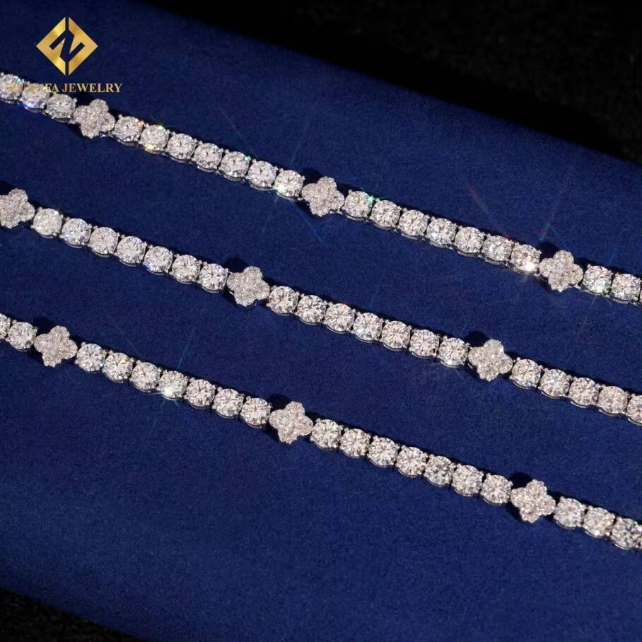Hot Sale Luxury 5mm Four Leaf Clover Moissanite 925 Silver Moissanite Tennis Chain Pass Diamond Tester with GRA Diamond Necklace