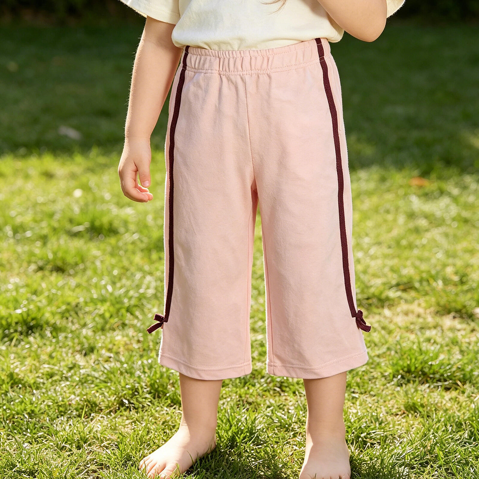 Kids Girls Soft Fleece Pants with Side Stripe & Bow Detail, Casual Elastic Waist Trousers for Toddler