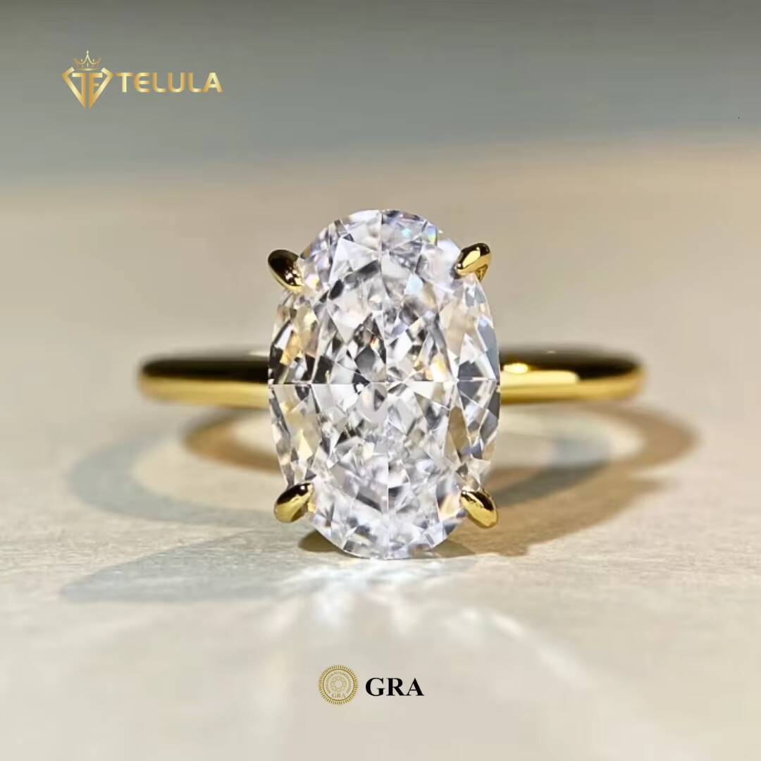 Classic Oval Cut 45CT Prog Setting Engagement Moissanite Ring Jewelry S925 Sterling Silver Moissanite Ring