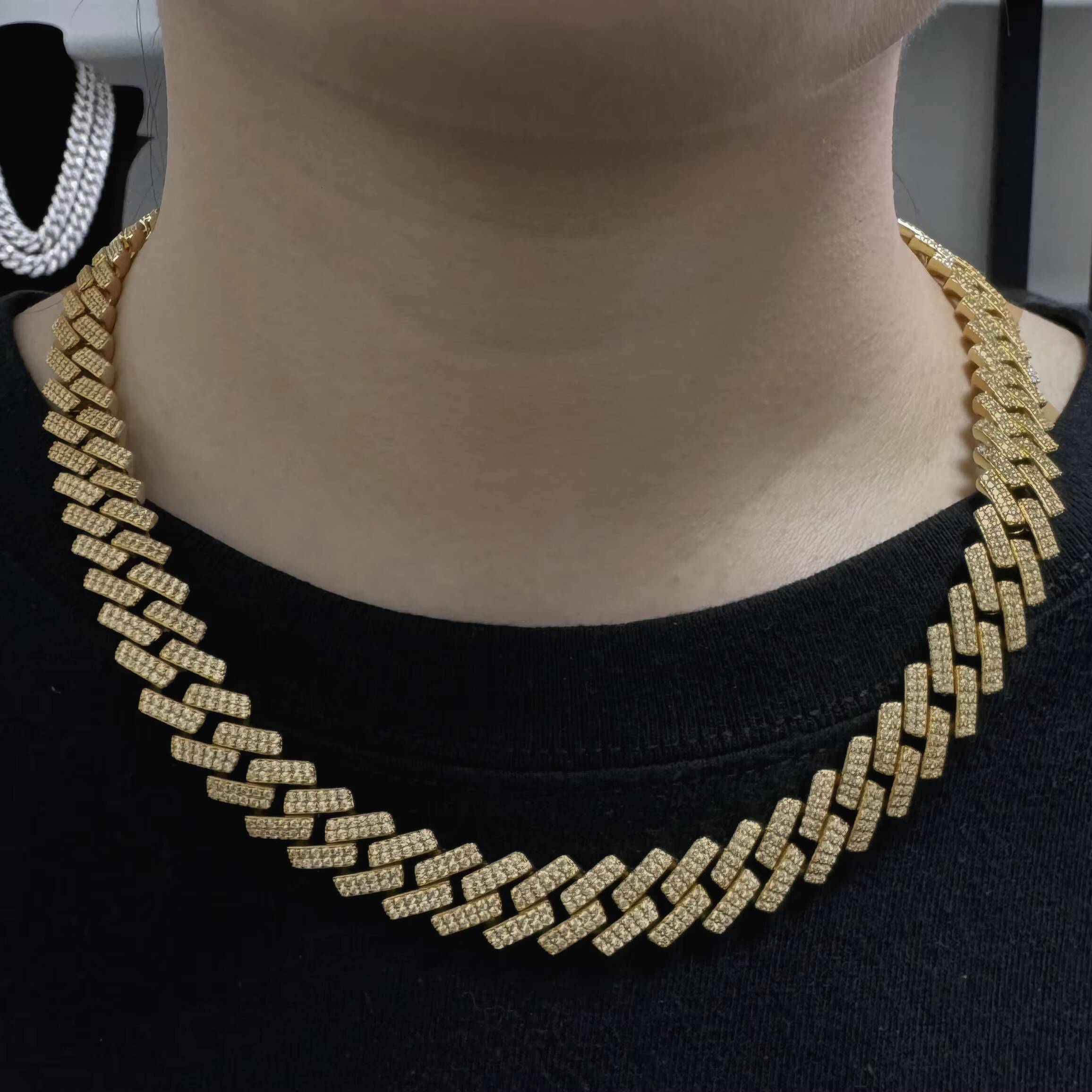 14mm Cuban Link Chain Pass Diamond Test 925 Silver 2 Rows Hiphop Jewelry Necklaces Moissanite Cuban Chain