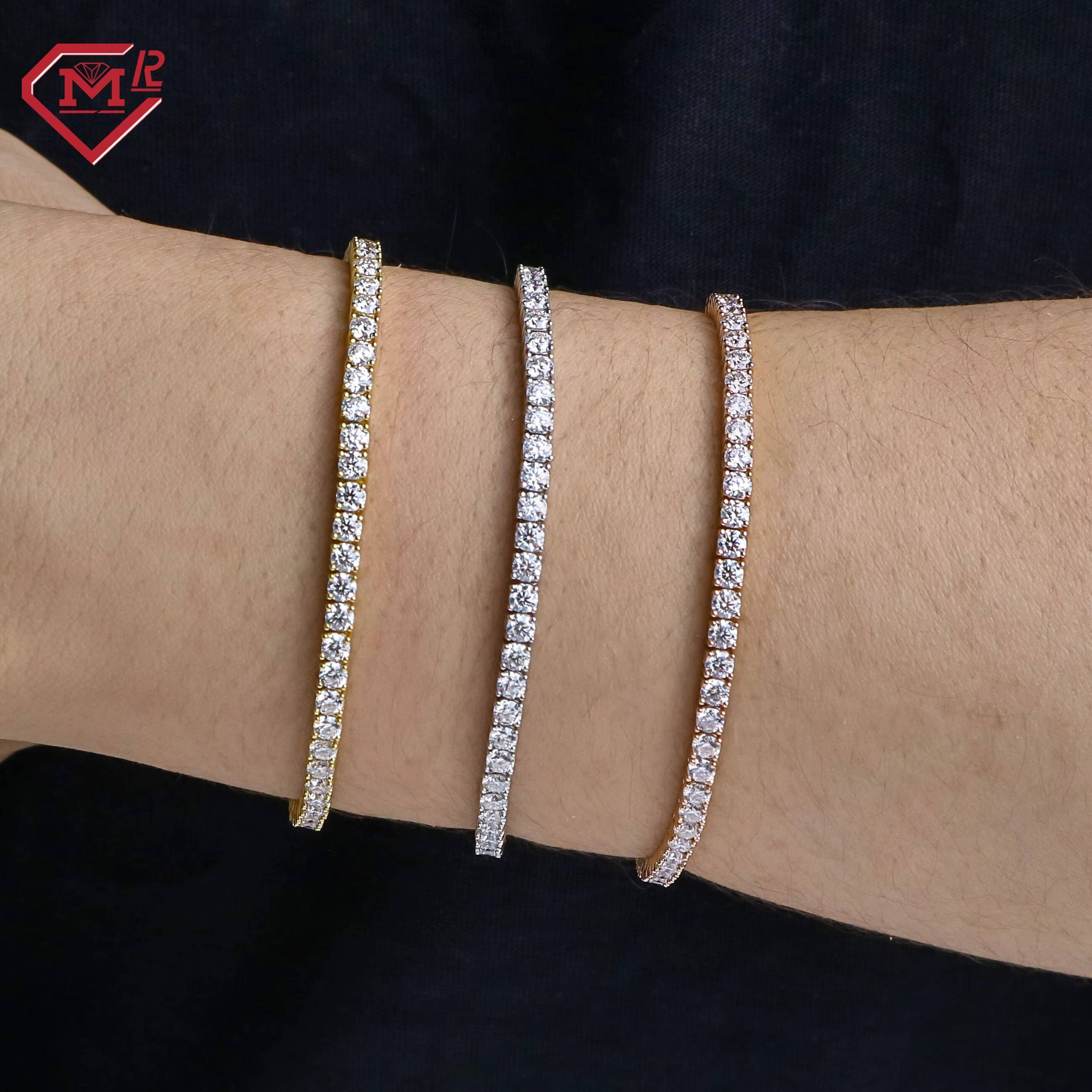 3mm Moissanite Tennis Chain 925 Silver Pass Diamond Tester Vvs Iced Out Moissanite Tennis Bracelet