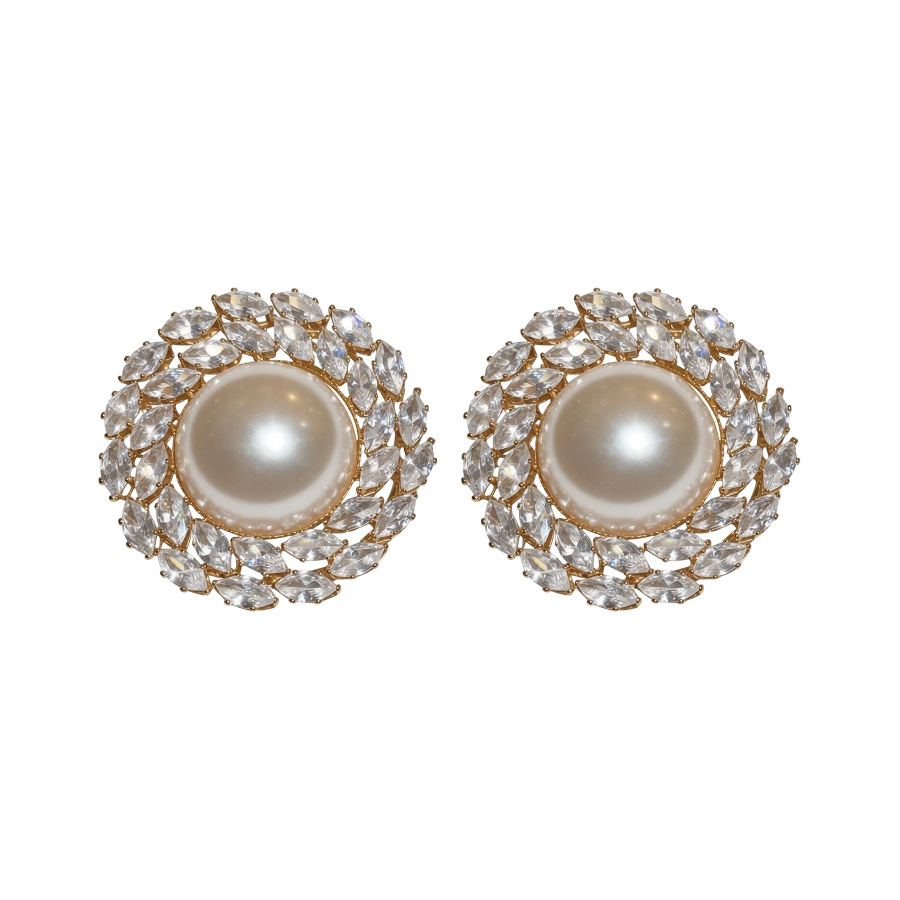 Silver needle zircon round pearl European American cross-border fashion, exaggerated elegant earrings, light luxury and high-end feel, women's ea - view 9
