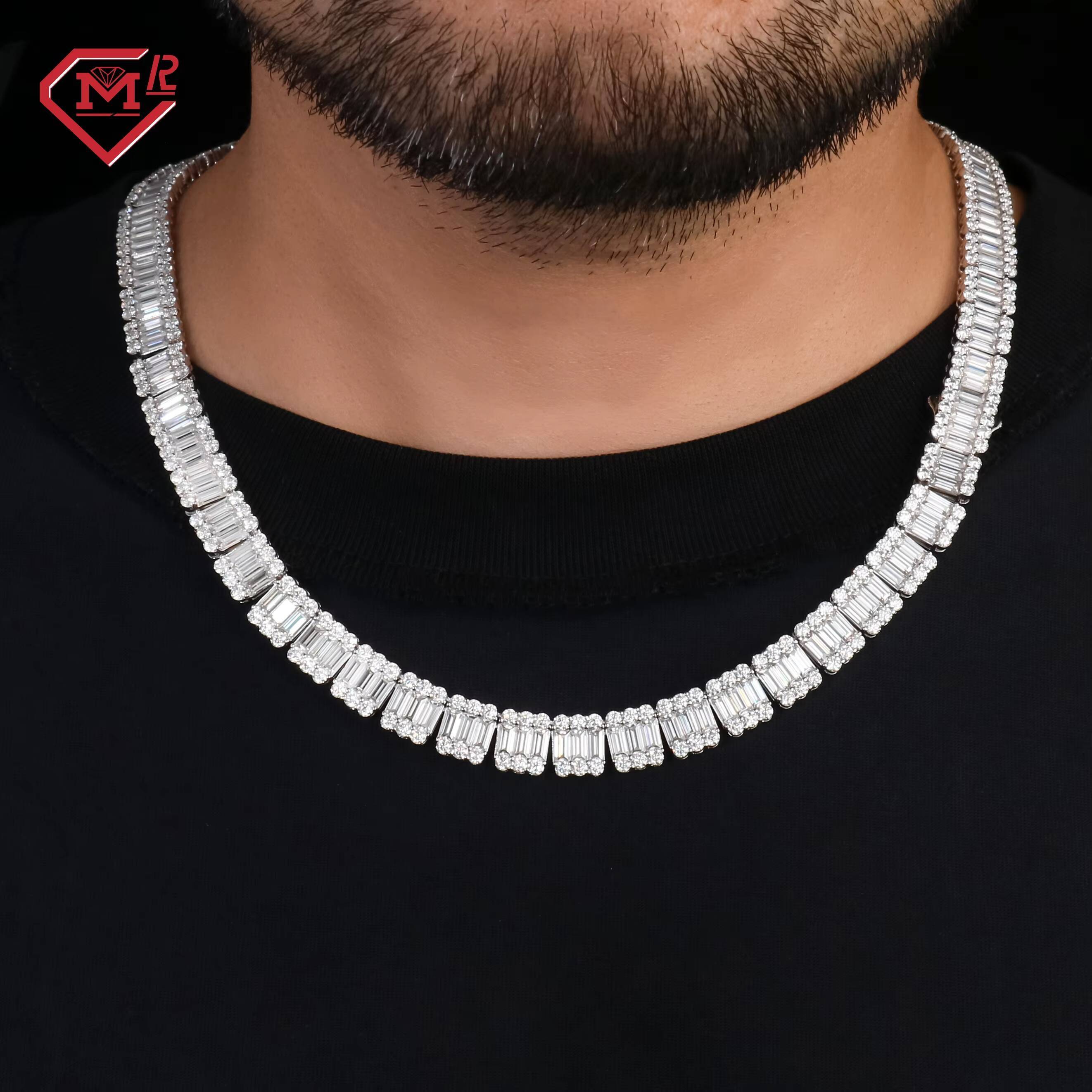 Tennis Chain Necklace Bracelet Custom Baguette Cut Hip Hop 925 Silver Moissanite Tennis Chain