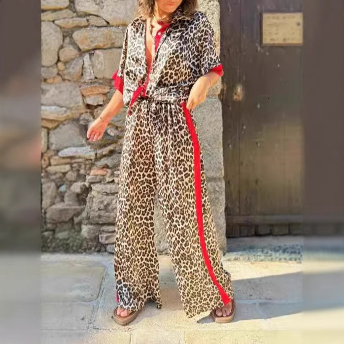 Two-piece Sets Plus Size Womens Clothing Spring Fashion Sexy Leopard Jacket Pants Suit Casual Splicing Large Size Outfits 240823