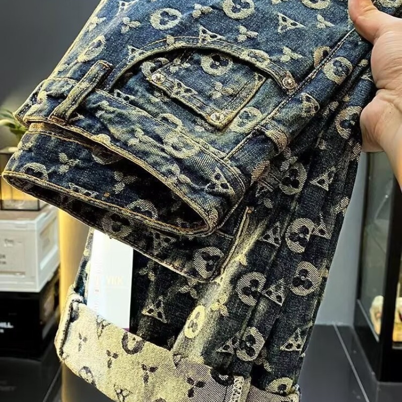 luxury brand designer highend jacquard denim pants for men new arrivals in autumn and winter high street style loose and straight fit casual wideleg l
