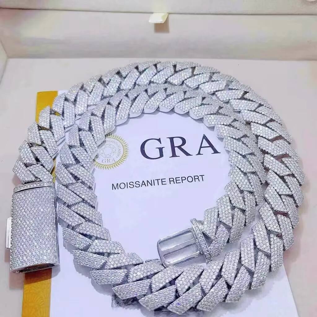 Hiphop Cuban Chain Iced Out Custom 4 Row New Square 925 Sterling Silver Vvs Moissanite Cuban Link Chain