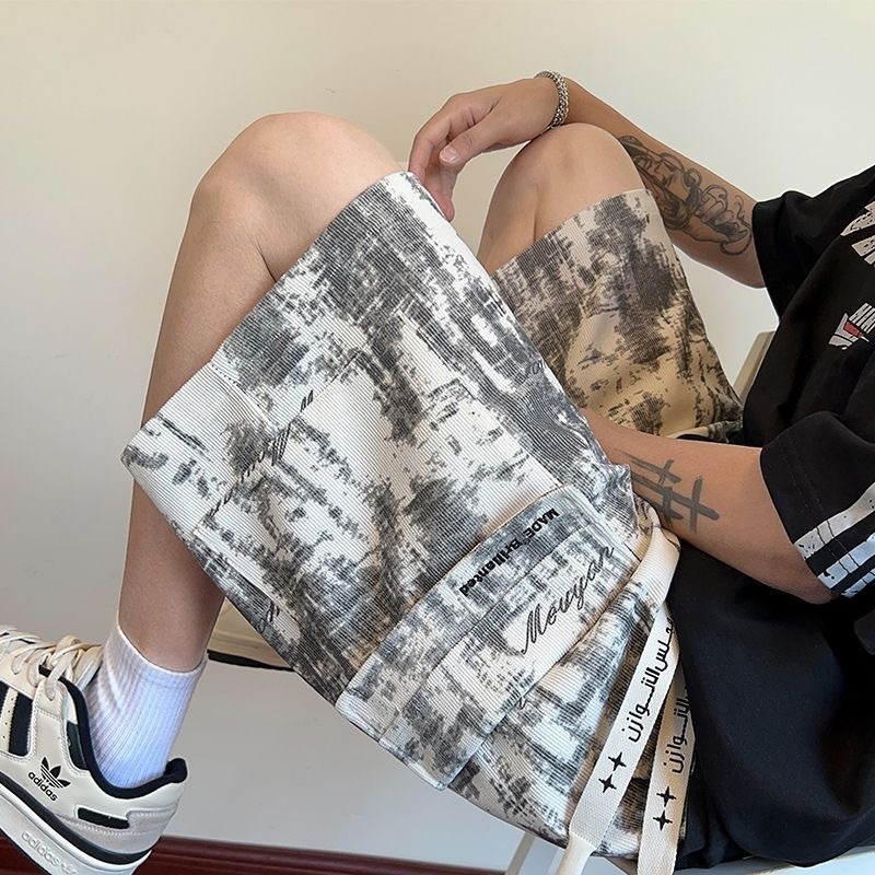Designer Tie-dye And Embroidery Casual Beach Shorts For Men Summer Outerwear Trend American-style Luxury Loose Straight Pants Large Size Work Pants Fi