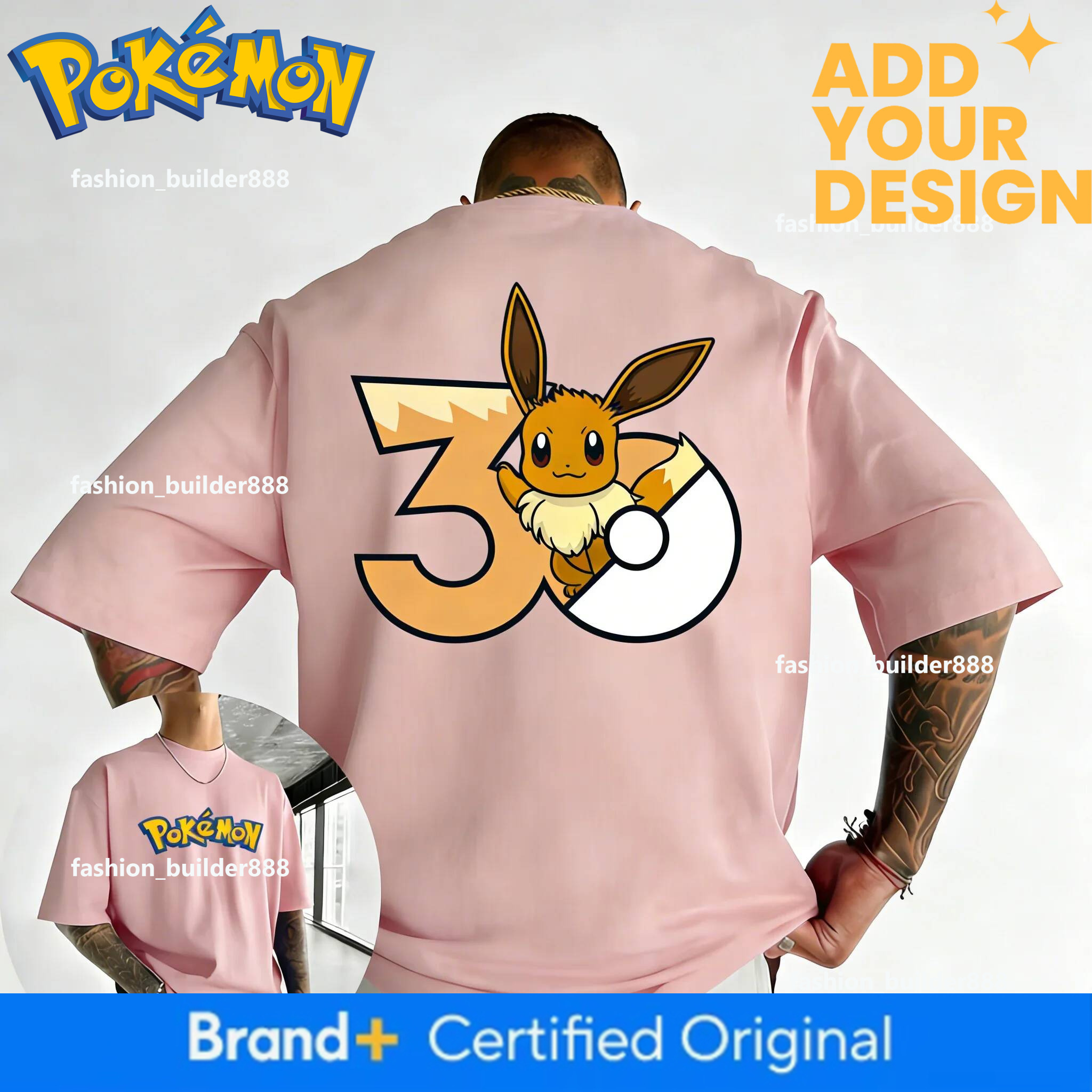 breathable Pokemon 30Th Anniversary Eevee Printed T-Shirt Summer New Men's And Women's Trendy Large Loose Casual Y2k Short Sleeve Top - view 4