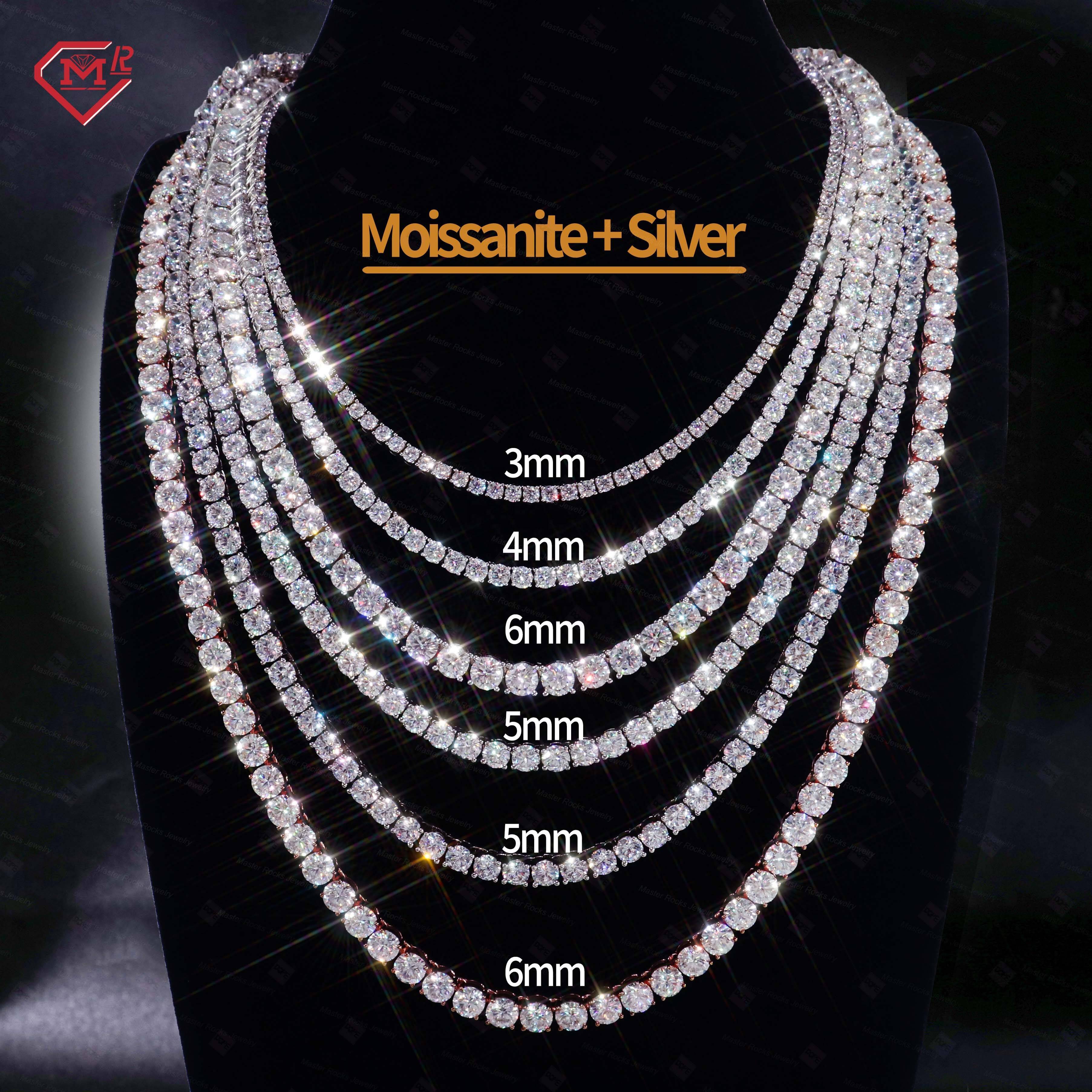 3mm 4mm 5mm 6mm Iced Out Chain Moissanite Necklace 925 Sliver Ready to Ship Moissanite Tennis Chain