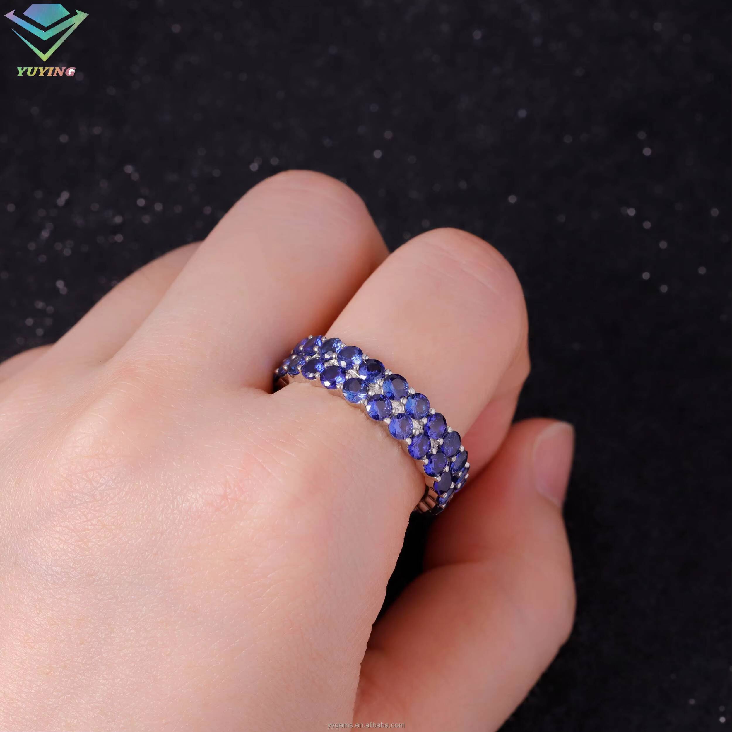 Fashion Blue Diamond Cuban Ring Fine Jewelry 925 Sterling Silver Ring for Men Women Lab Grown Sapphire Diamond Cuban Ring