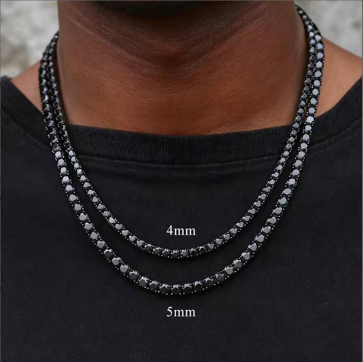 20MM-65MM Black Moissanite Tennis Chain Necklace 925 Silver 18K Gold Plated Iced Out Hip Hop Custom Jewelry Necklace