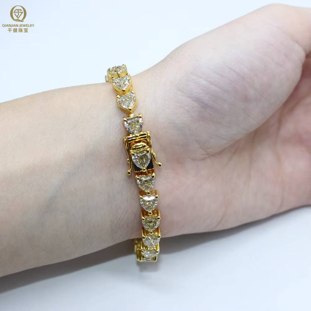 7Inches 925 Sterling Silver VVS Moissanite Tennis Link Chains 5mm Heart Cut Yellow Moissanite Tennis Bracelet Gift for Women