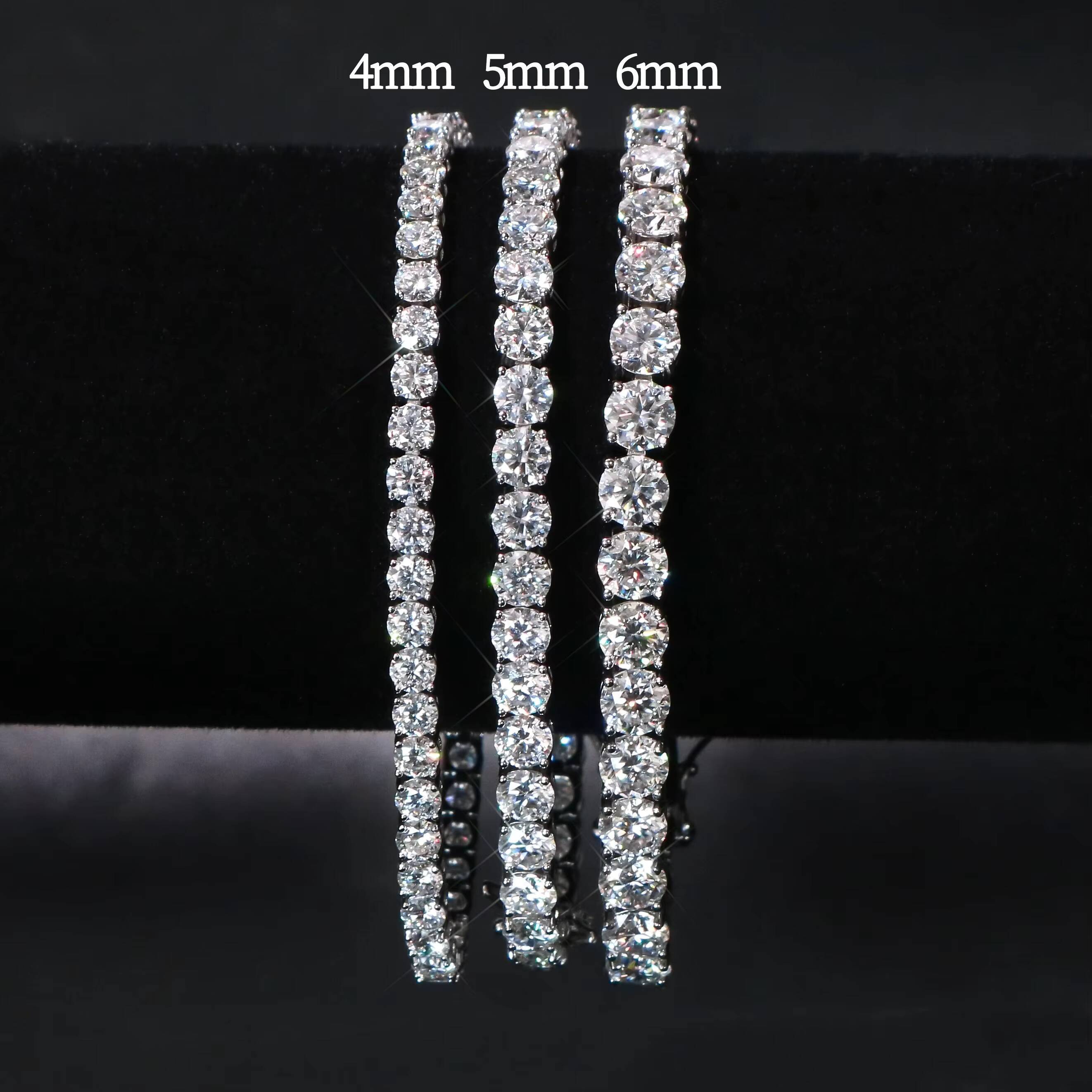 Iced Out Moissanite Bracelet Tennis Chain Men 4mm 5mm 6mm 925 Silver Bling Moissanite Tennis Chain