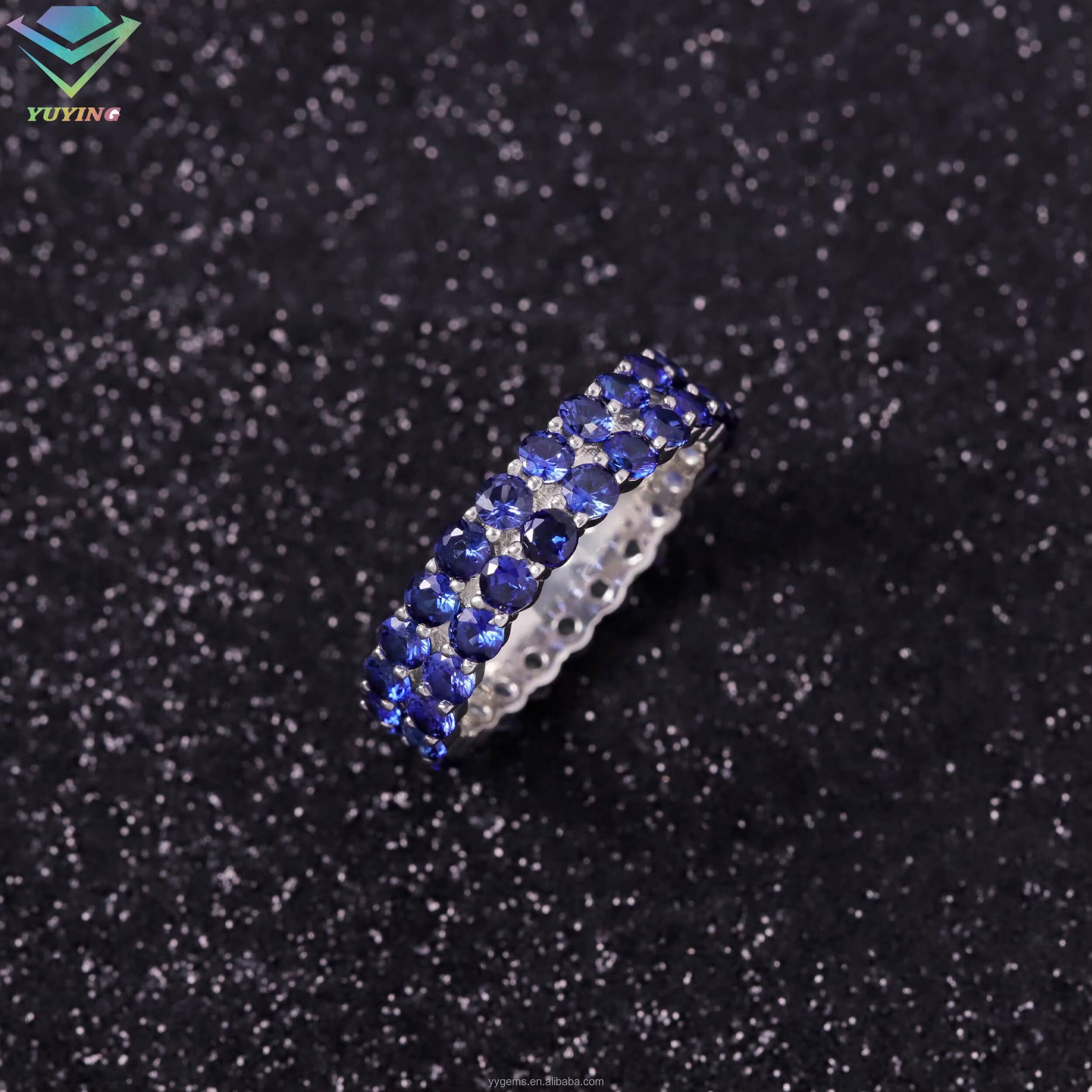 Fashion Blue Diamond Cuban Ring Fine Jewelry 925 Sterling Silver Ring for Men Women Lab Grown Sapphire Diamond Cuban Ring