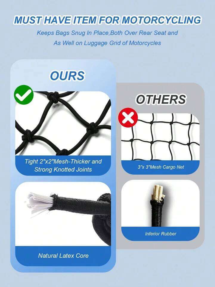 30x30cm Elastic Cargo w/Hooks, Durable Stretch Mesh, Fits Motorcycle/Bike/Electric Scooter Rear Seat/Tank, Fuel Tank Net