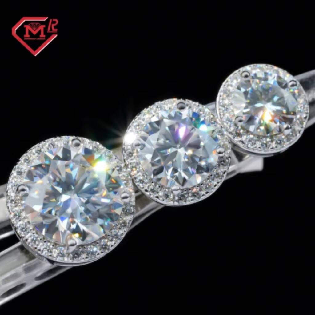 USA Stock Moissanite Stud Earrings Hiphop Jewelry Vvs Iced Out 925 Silver Big Round Moissanite Earrings