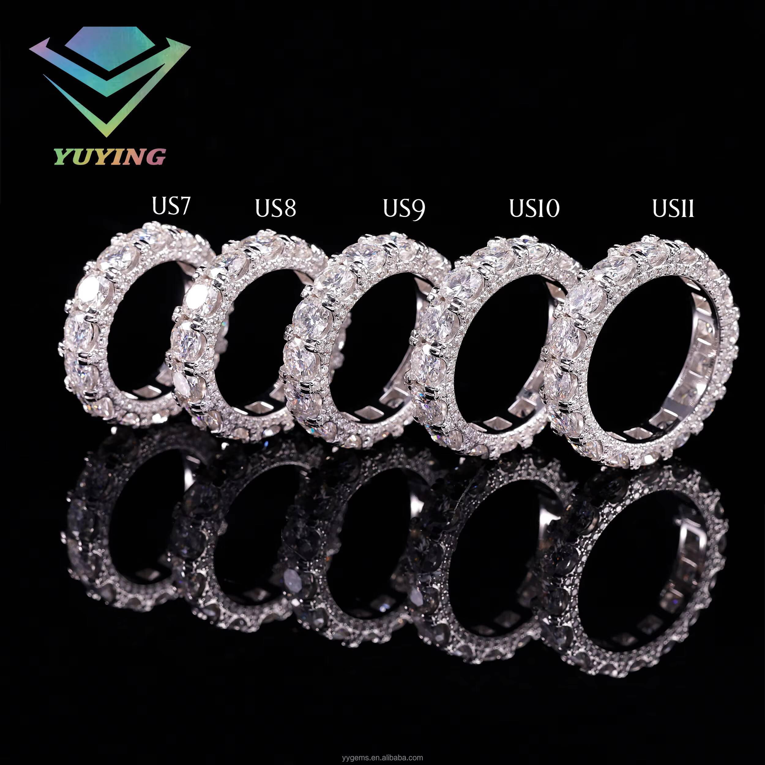 Hip Hop 18K Gold Plated S925 Silver Tennis Ring Pointer Ring VVS Diamond Fully Iced Out Moissanite Men Ring