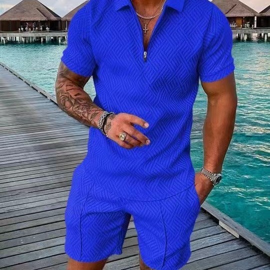 New Mens Printed Polo Shirt Set Turn-down Collar Short Sleeve Pullover Casual Mens T-shirt