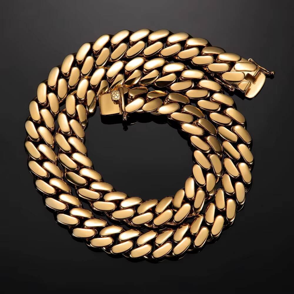 Hip Hop Jewelry Size Silver Chain Necklace Wholesale 18k Gold Plated Chunky Custom 12mm-22mm Chain 14k Gold With Cz