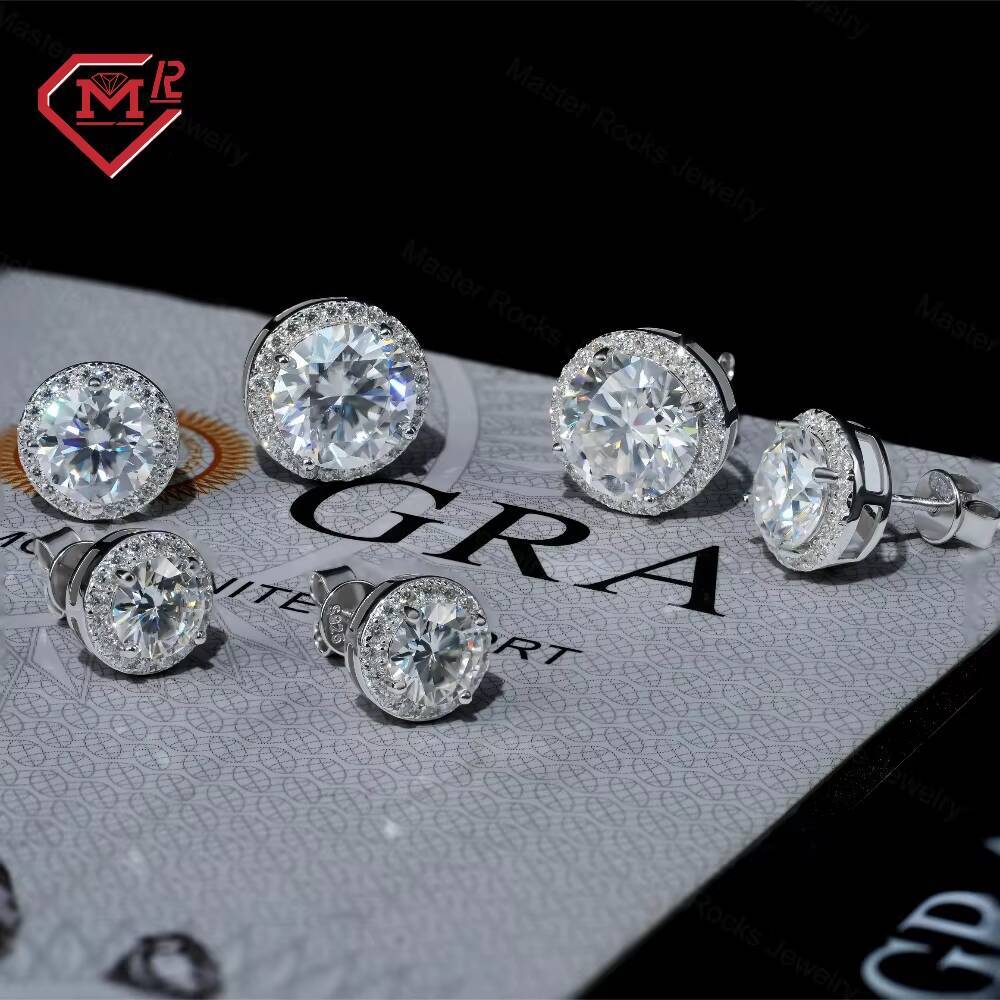 USA Stock Moissanite Stud Earrings Hiphop Jewelry Vvs Iced Out 925 Silver Big Round Moissanite Earrings