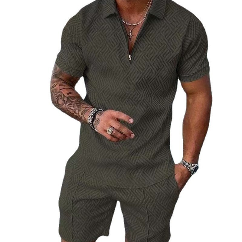 New Mens Printed Polo Shirt Set Turn-down Collar Short Sleeve Pullover Casual Mens T-shirt