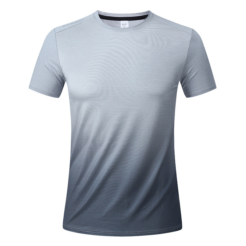 2026 Outdoor Sports Fitness Mens T-Shirt Summer Round Neck Running Top Quick-Dry Gradient Short Sleeve 260418