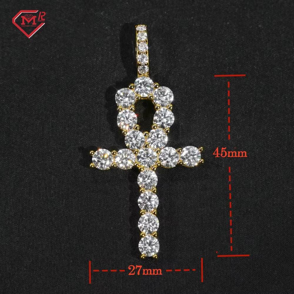 Wholesale Price Ankh Cross Pendant VVS Moissanite Diamond 925 Silver Hiphop Jewelry Moissanite Pendant