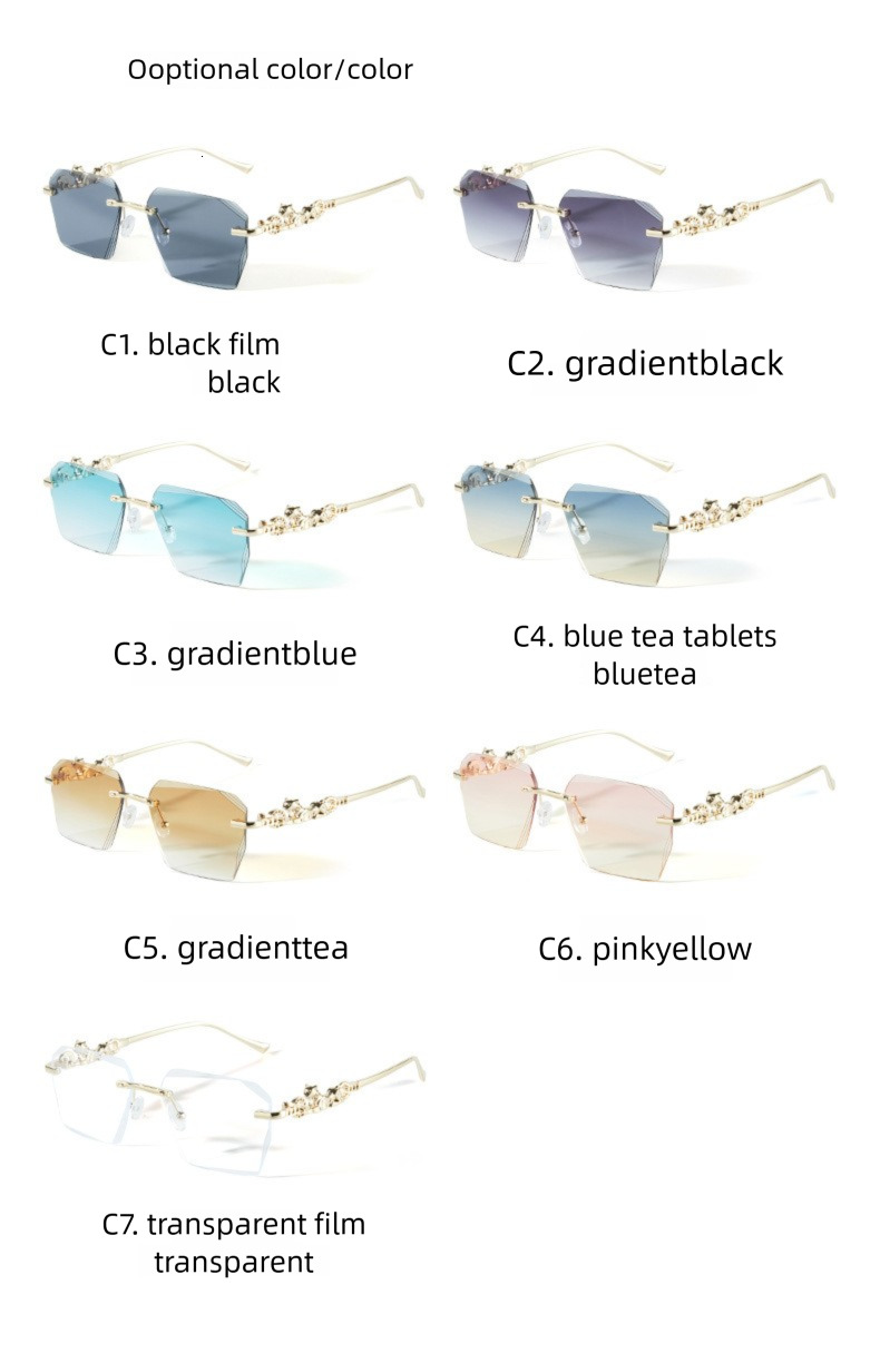 Luxury New Metal Frameless Leopard Print Designer Sunglasses Korean Square Small Frame Fashionable Sunglasses Trendy Versatile Sunglasses