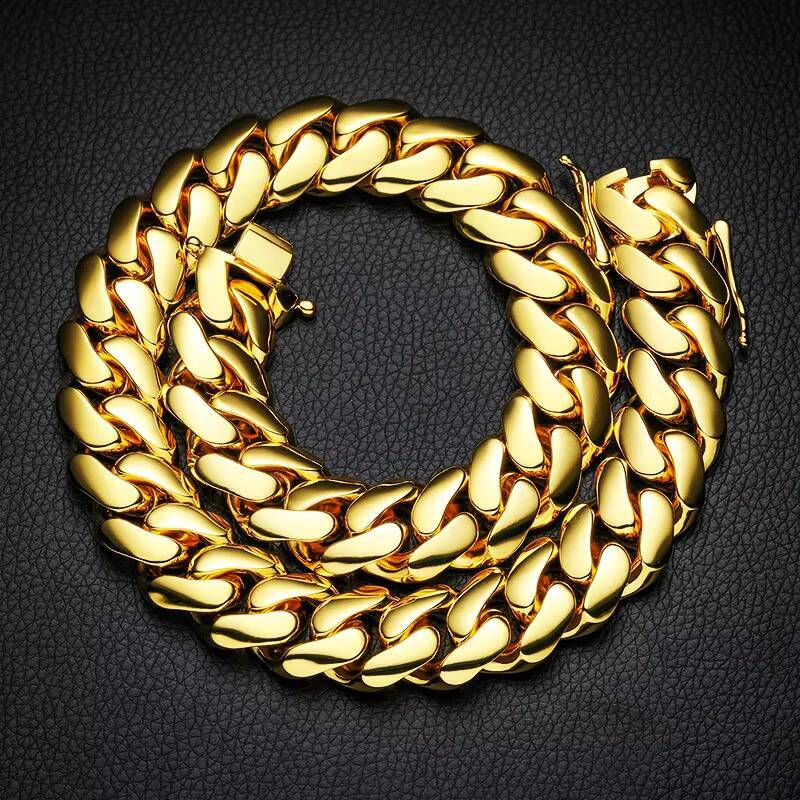 14mm Brass Gold Plated Hip Hop Moissanite Cuban Chain Necklace Customized Gift for Men and Women