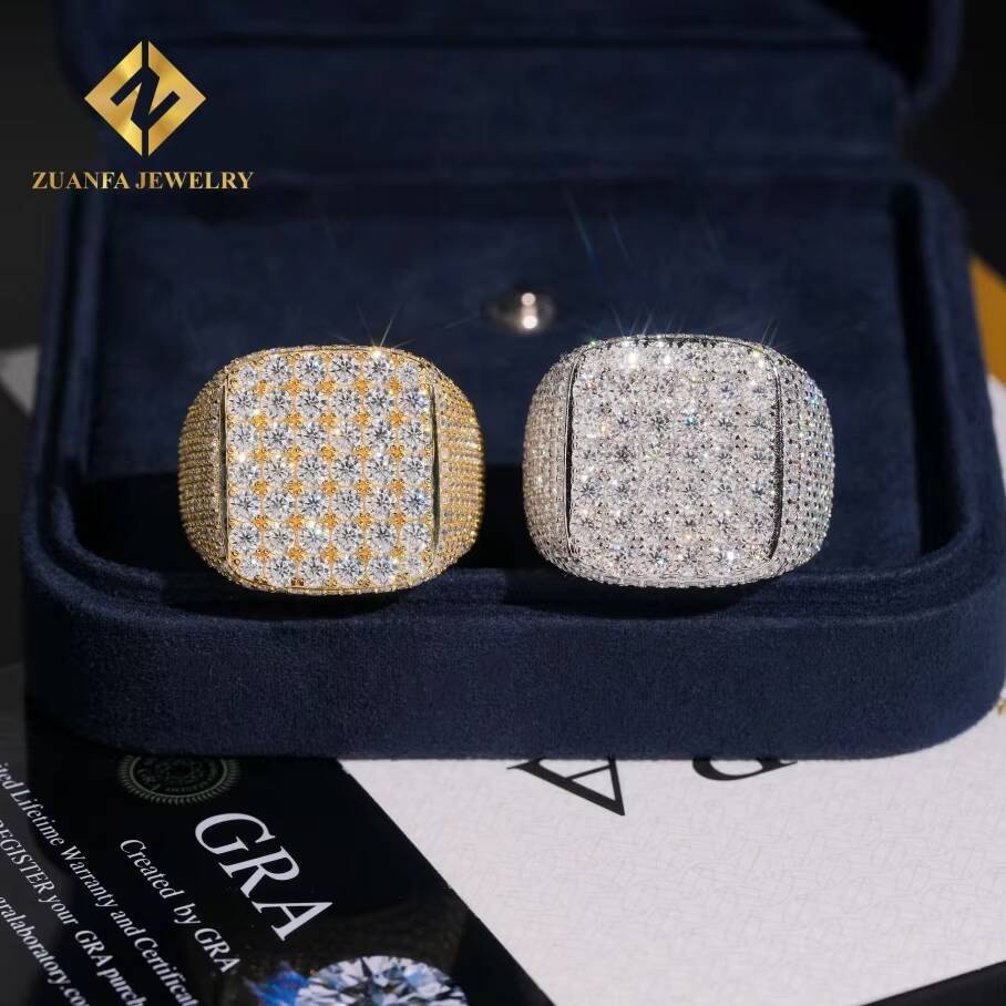 Hot Sale Jewelry New Design Round Diamond Hip Hop 925 Silver Iced Out VVS Mens Moissanite Ring