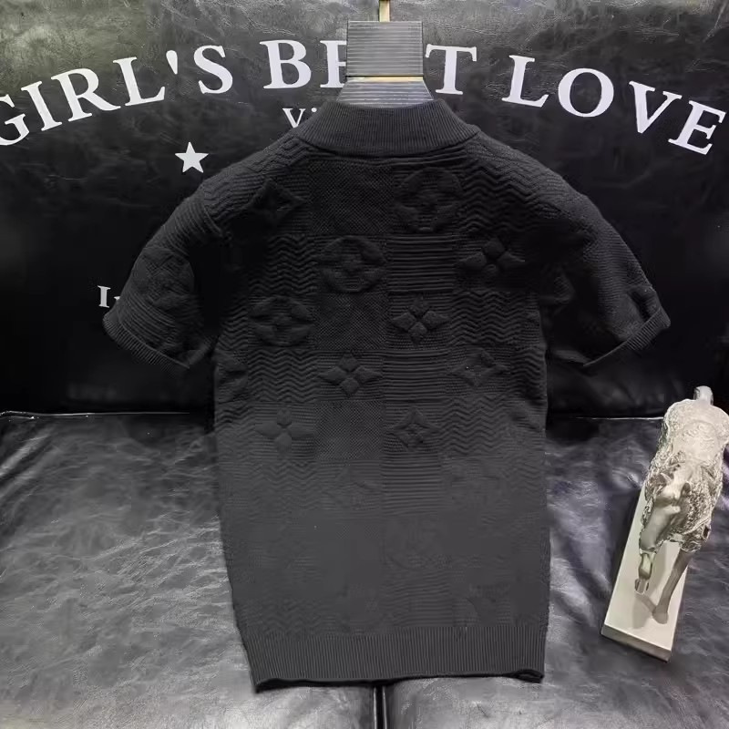 luxury brand designer shortsleeved sweater for men knitted semisleeve base layer round neck jacquard pattern trendy turtleneck top for men