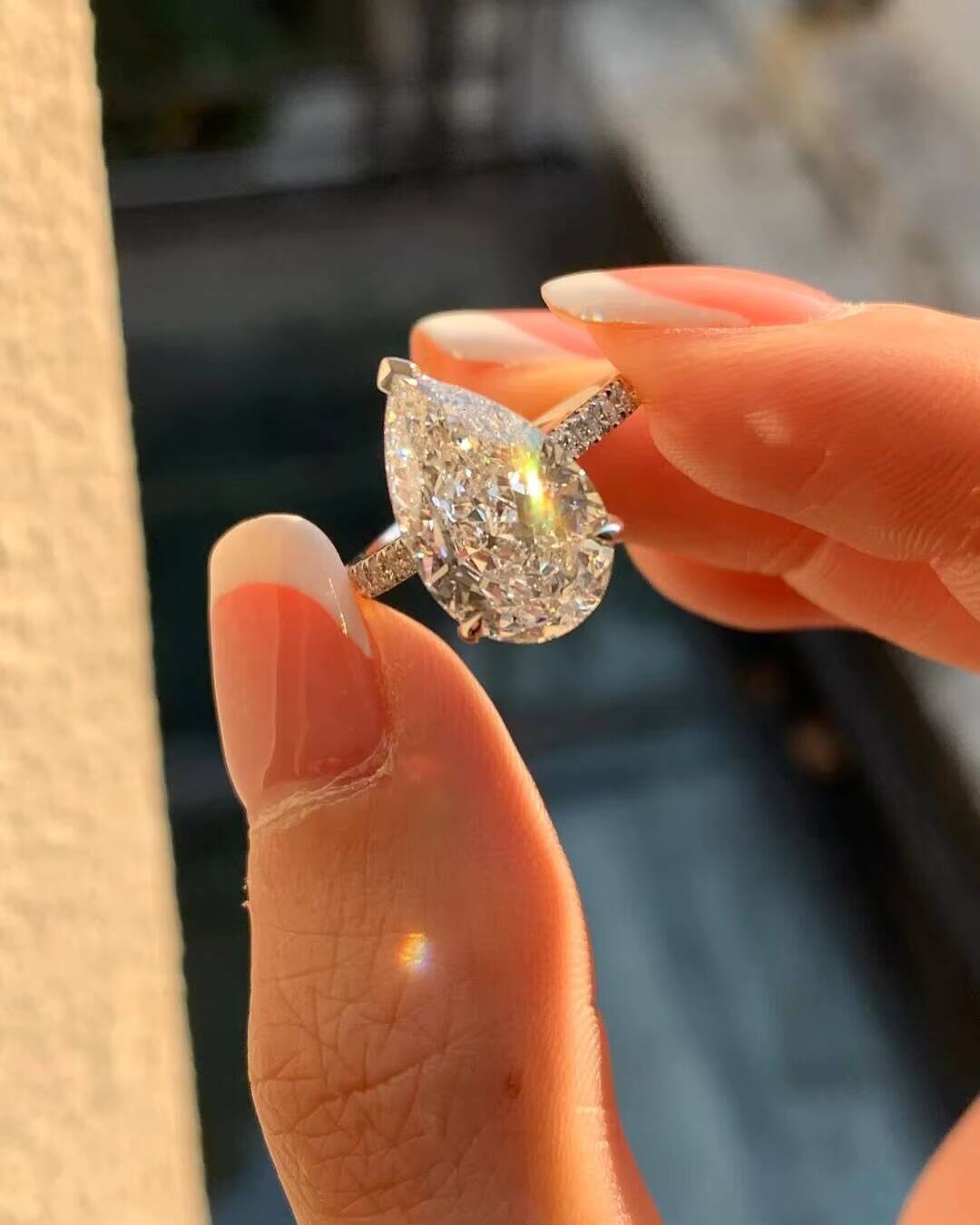 925 Silver With Pear Cut Original Moissanite Diamond Halo Ring for Wedding Engagement or Party Gift Charm Jewelry For Lovers - view 3