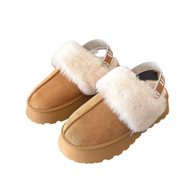 Women's Winter Platform Mules Faux Fur Lined Suede Warm Slippers New Thick-Soled Height-Increasing Snow Boots for Women Closed-Toe Suede Non-Slip