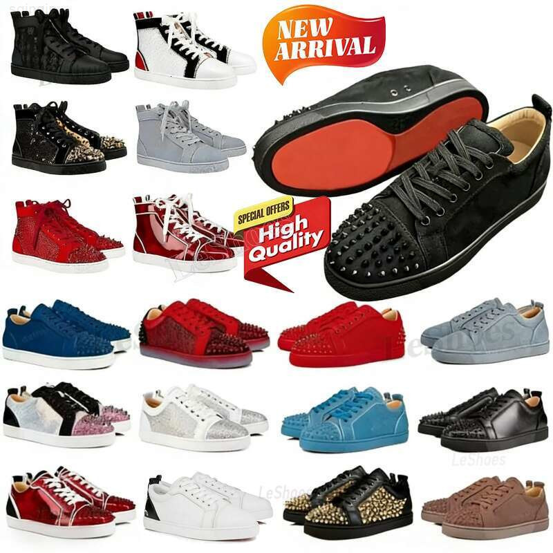 Sneakers Red bottomshoes designer Dress Casual Shoes Glitter Grey Rivets Leather Suede Men Women Fashion Spikes classic Office Career Wedding Trainers