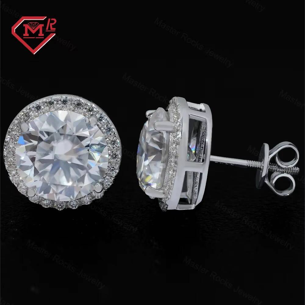 USA Stock Moissanite Stud Earrings Hiphop Jewelry Vvs Iced Out 925 Silver Big Round Moissanite Earrings