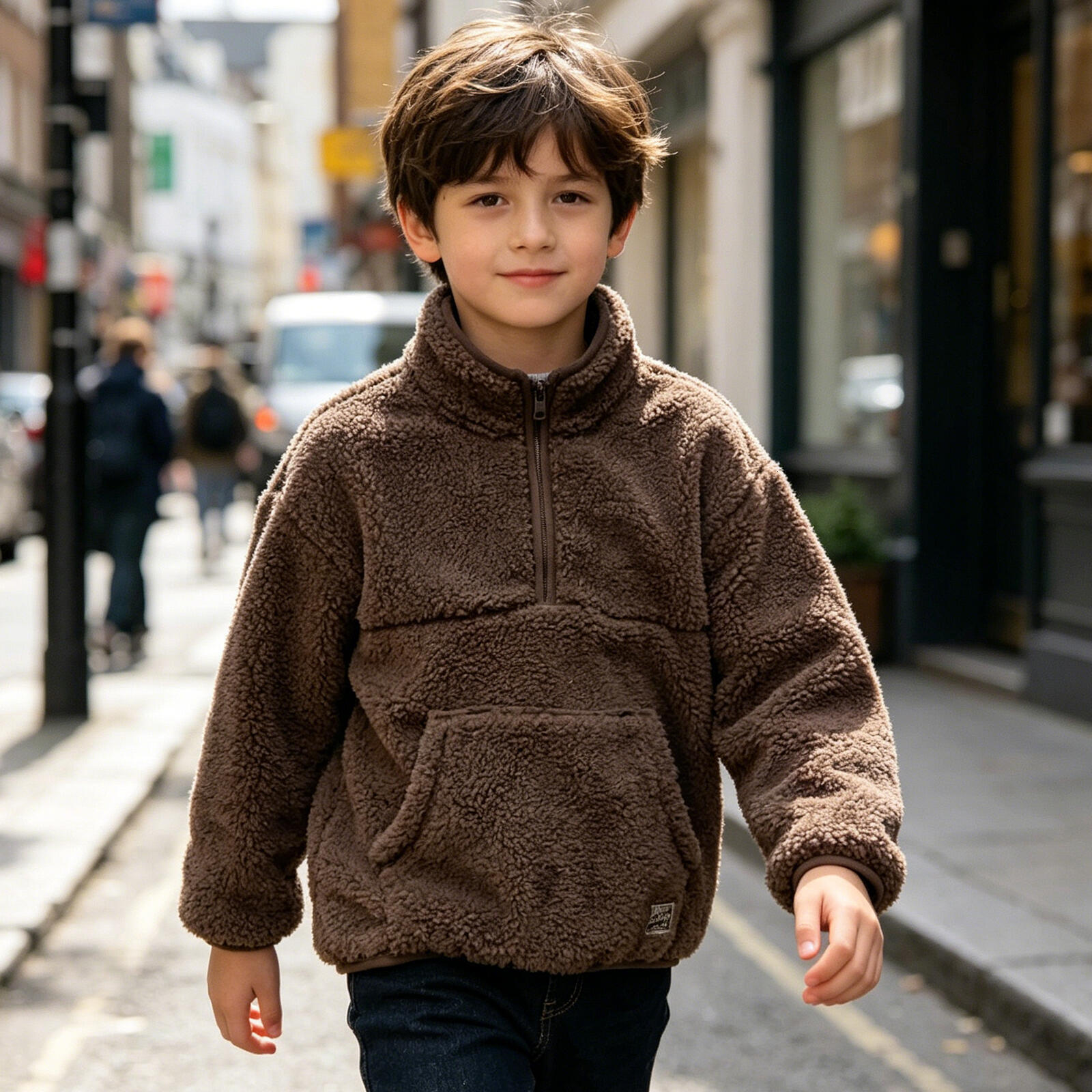 Kids Teddy Fleece Half Zip Sweatshirt Stand Collar Pullover