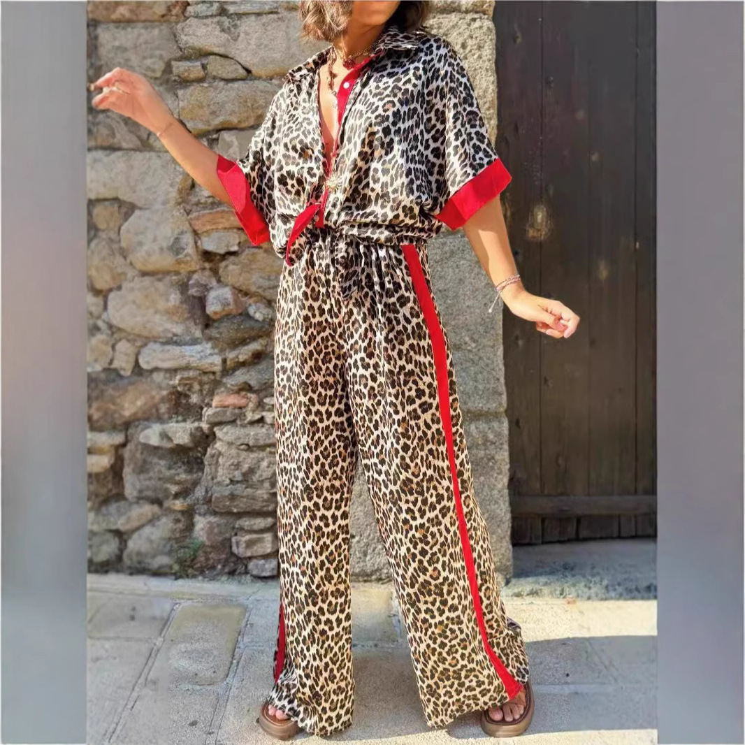 Two-piece Sets Plus Size Womens Clothing Spring Fashion Sexy Leopard Jacket Pants Suit Casual Splicing Large Size Outfits 240823