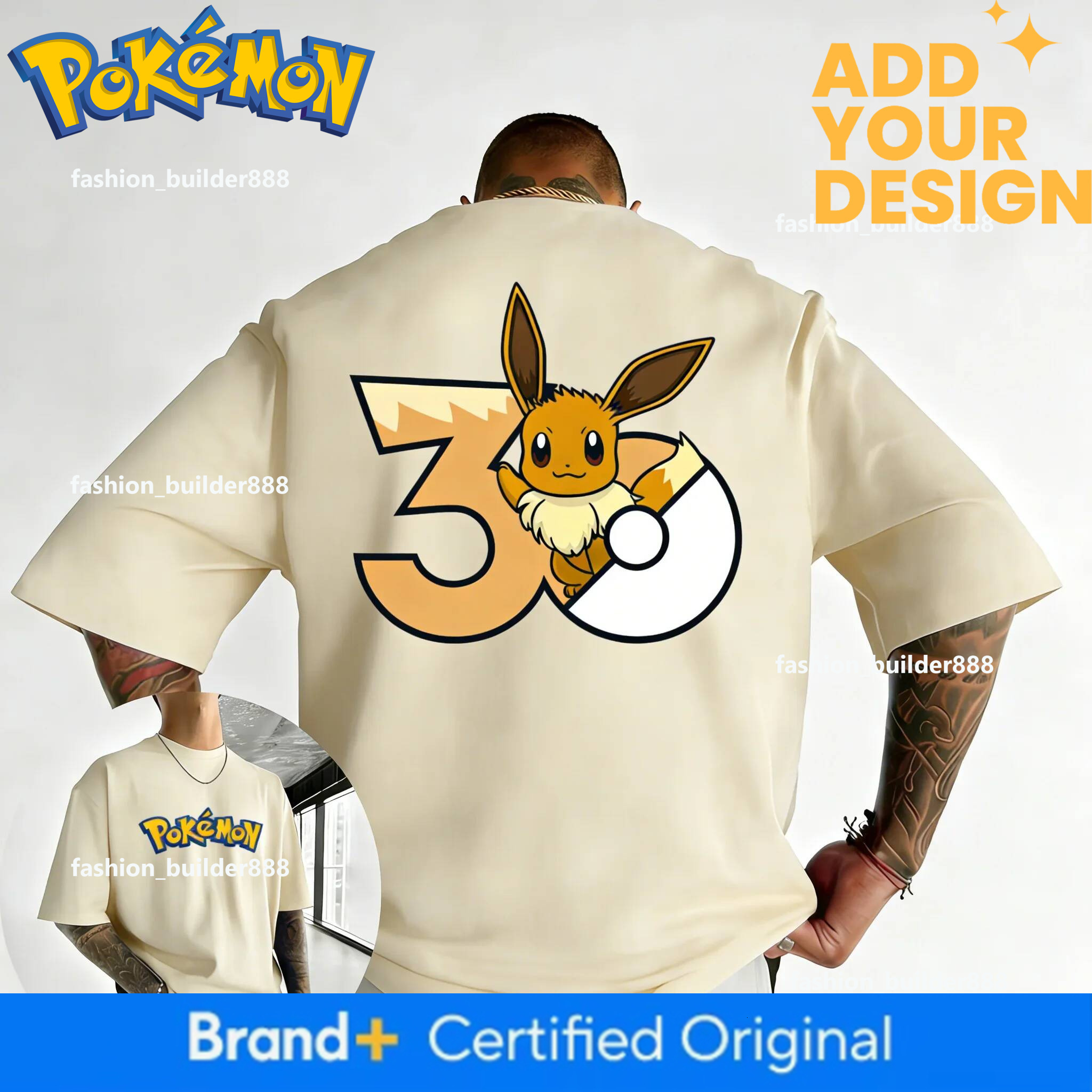 breathable Pokemon 30Th Anniversary Eevee Printed T-Shirt Summer New Men's And Women's Trendy Large Loose Casual Y2k Short Sleeve Top - view 6