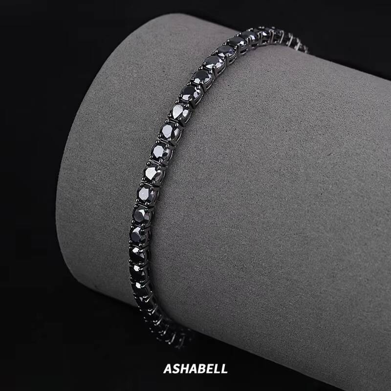 Cheapest Full Black Moissanite Tennis Chain Bracelet 925 Silver Bracelet Hiphop Men Black Moissanite Bracelet