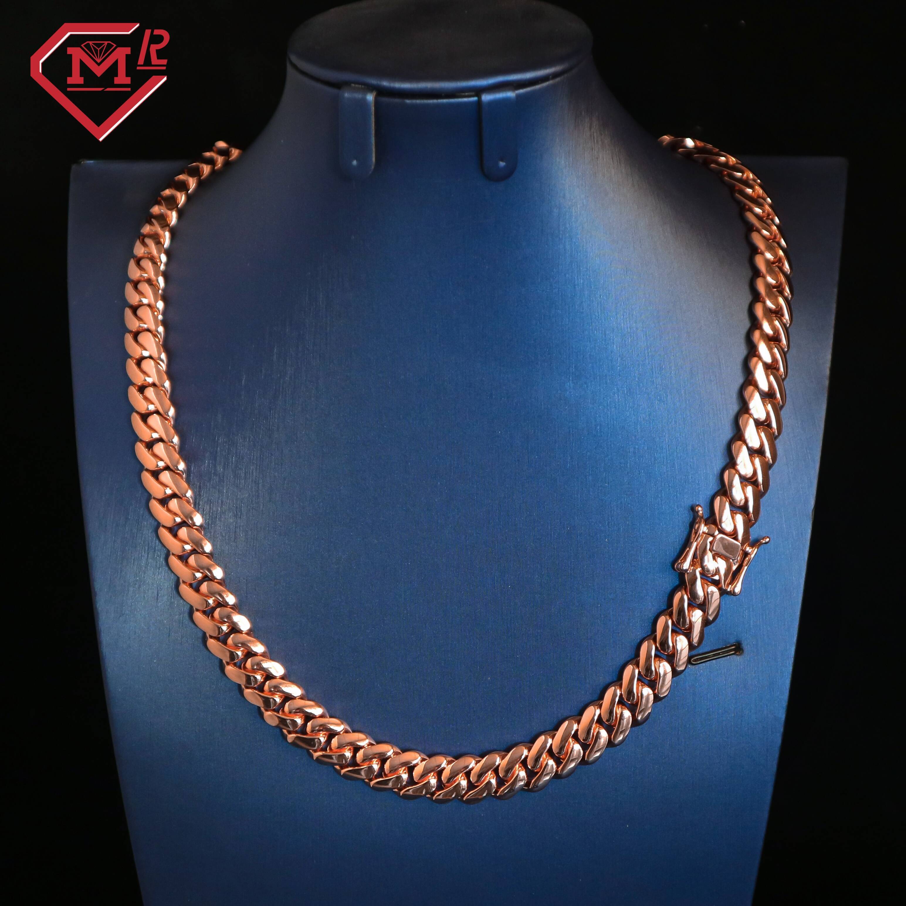 Hip Hop Moissanite Cuban Chain Plain Rose Gold Plated S925 Custom Clasp Elegant Vvs Cuban Link Chain