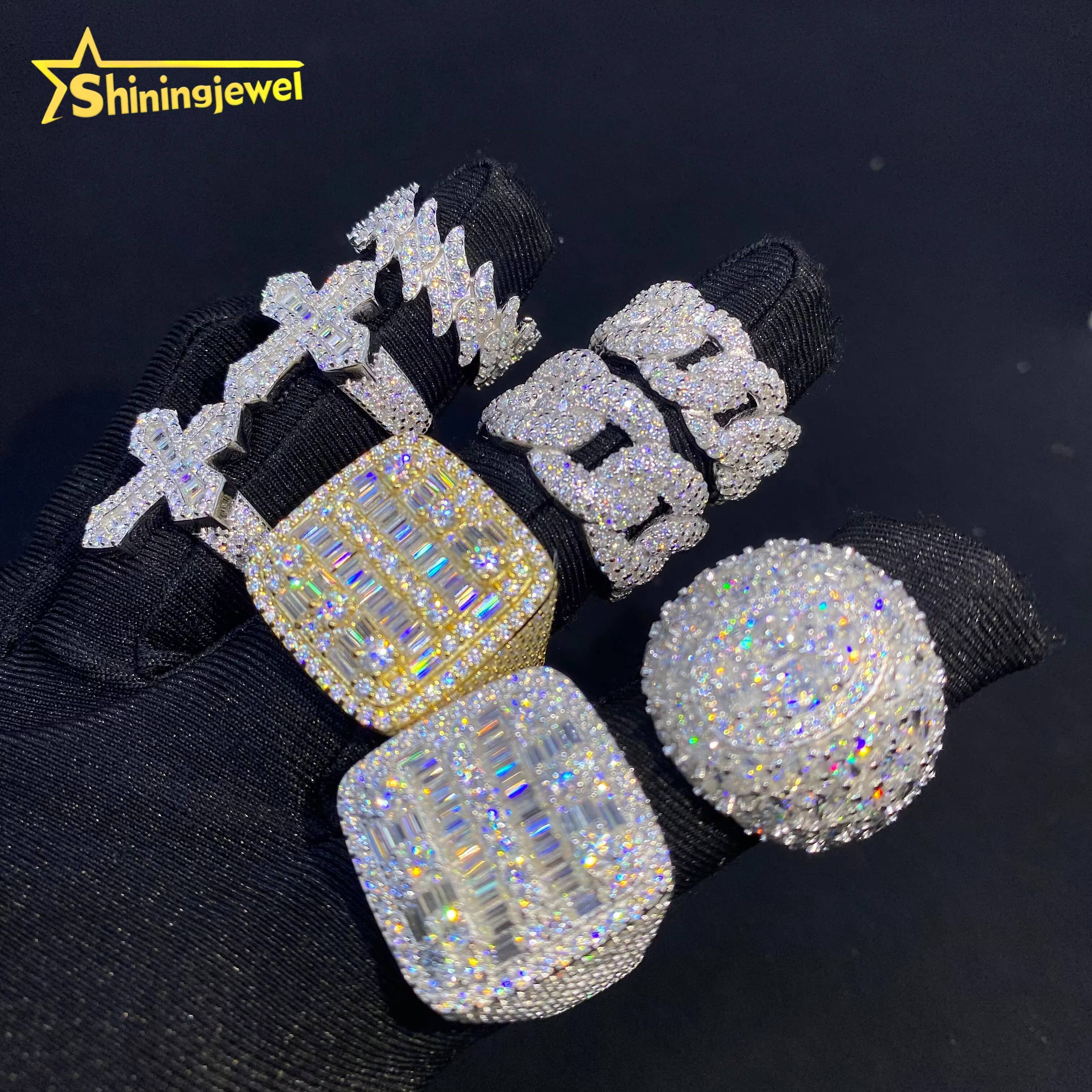 Hot Sale Multiple Choices Custom Iced Out Hip Hop Men Ring VVS Moissanite 925 Sterling Silver Rings Diamond Jewelry Ring for Men