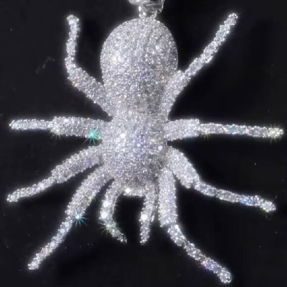 Hiphop Custom Moissanite Pendant 3D Iced Out Spider Pendant Black Moissanite 925 Silver VVS Moissanite Pendant
