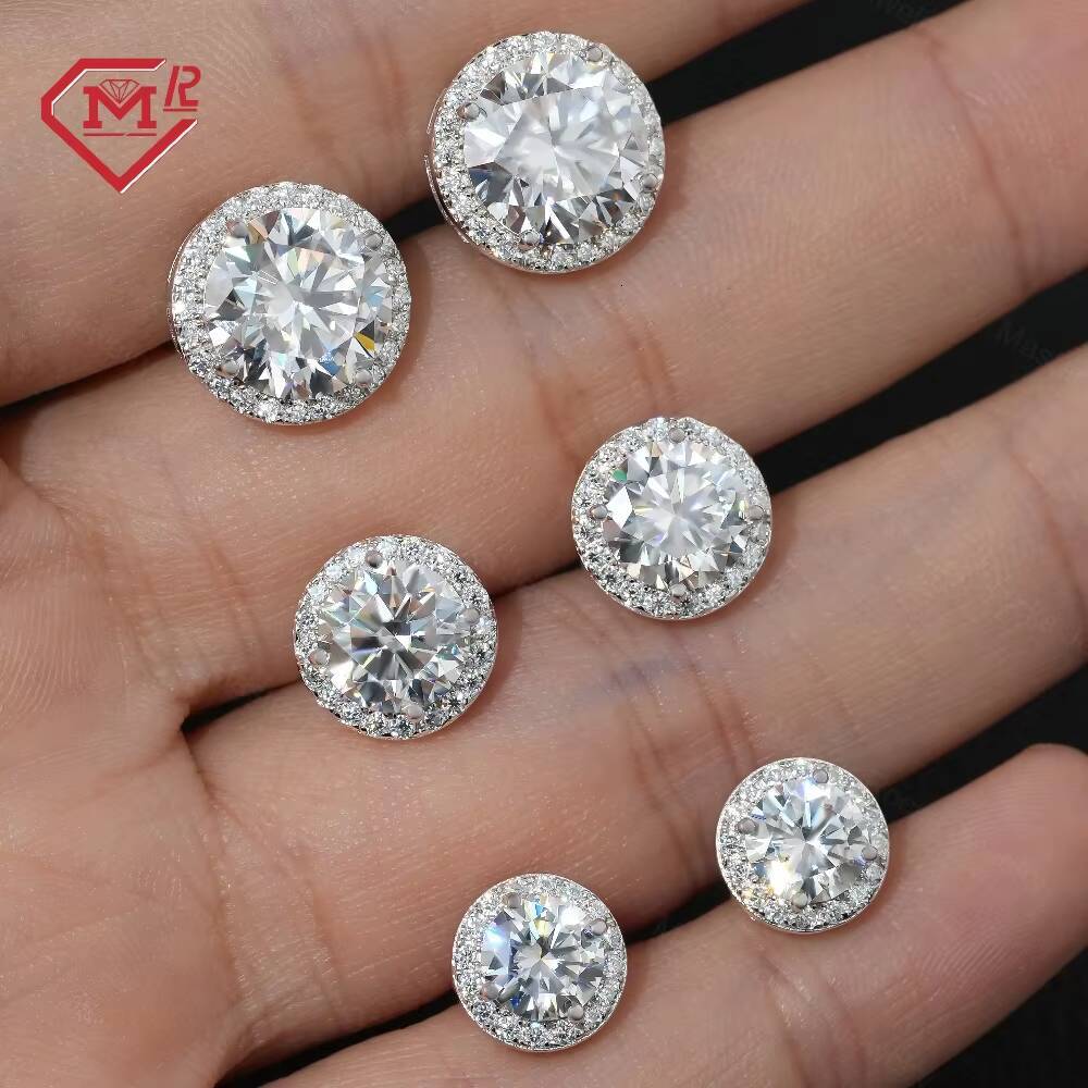USA Stock Moissanite Stud Earrings Hiphop Jewelry Vvs Iced Out 925 Silver Big Round Moissanite Earrings