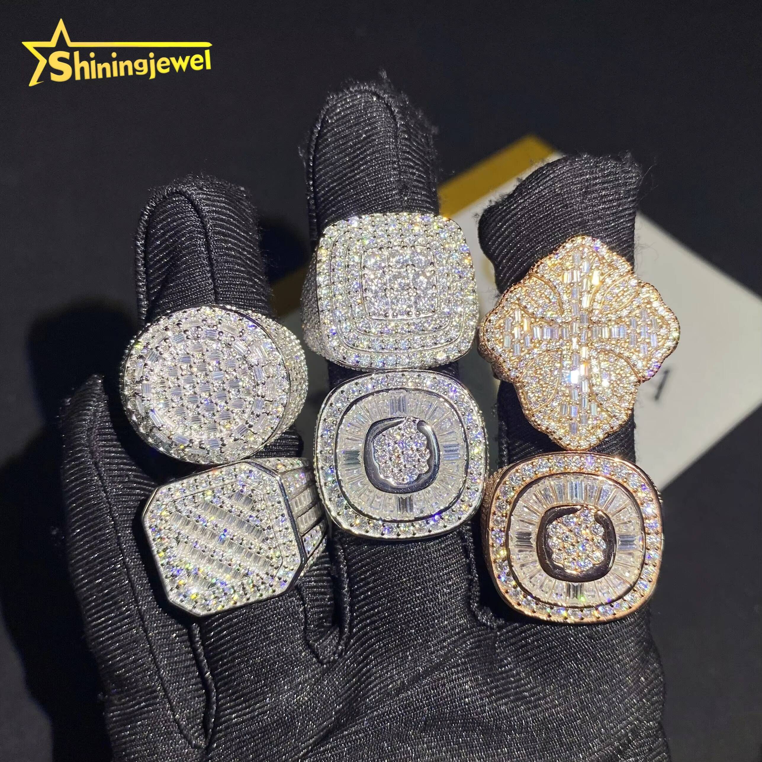 Hot Sale Multiple Choices Custom Iced Out Hip Hop Men Ring VVS Moissanite 925 Sterling Silver Rings Diamond Jewelry Ring for Men