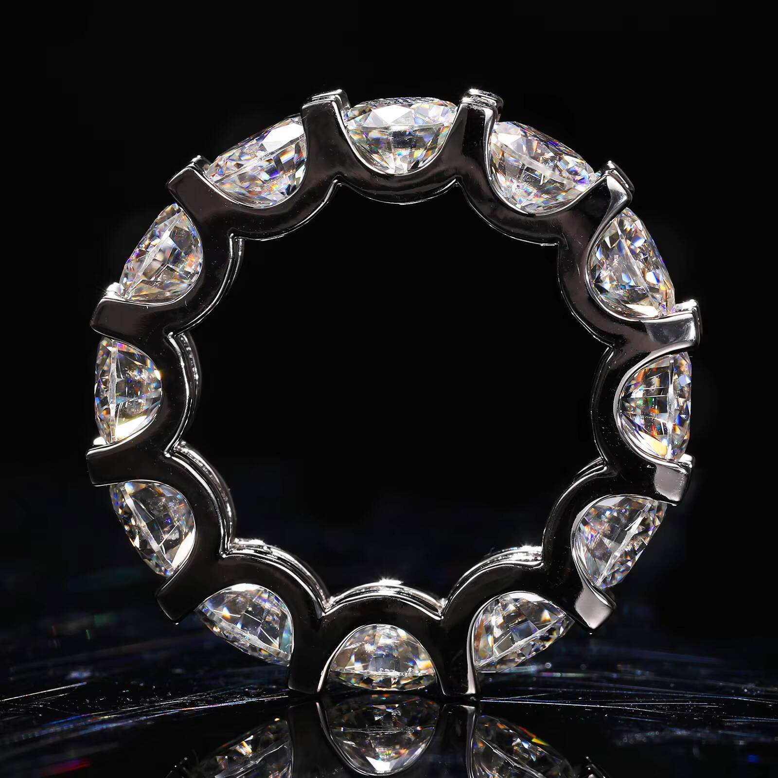 Pass Diamond Tester 1 Row 65mm Moissanite Eternity Ring White Gold Plated 925 Sterling Silver VVS Fine Wedding Jewelry for Men
