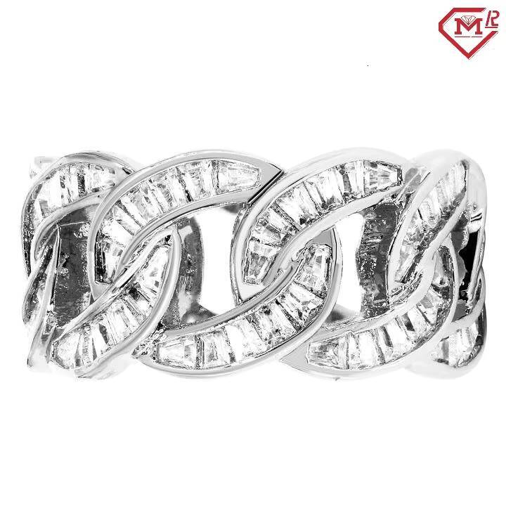 Iced Out Moissanite Cuban Link Ring Hiphop Cuban 925 Sterling Silver Baguette Moissanite Ring Men