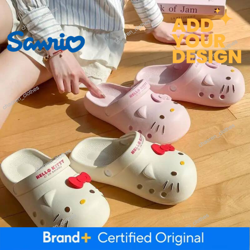 Croc Shoes Girls Hello Kitty Non-Slip Sandals For Summer New Sanrio Thick-Soled Heightening Slippers Fashionable Breathable Luxury Goods
