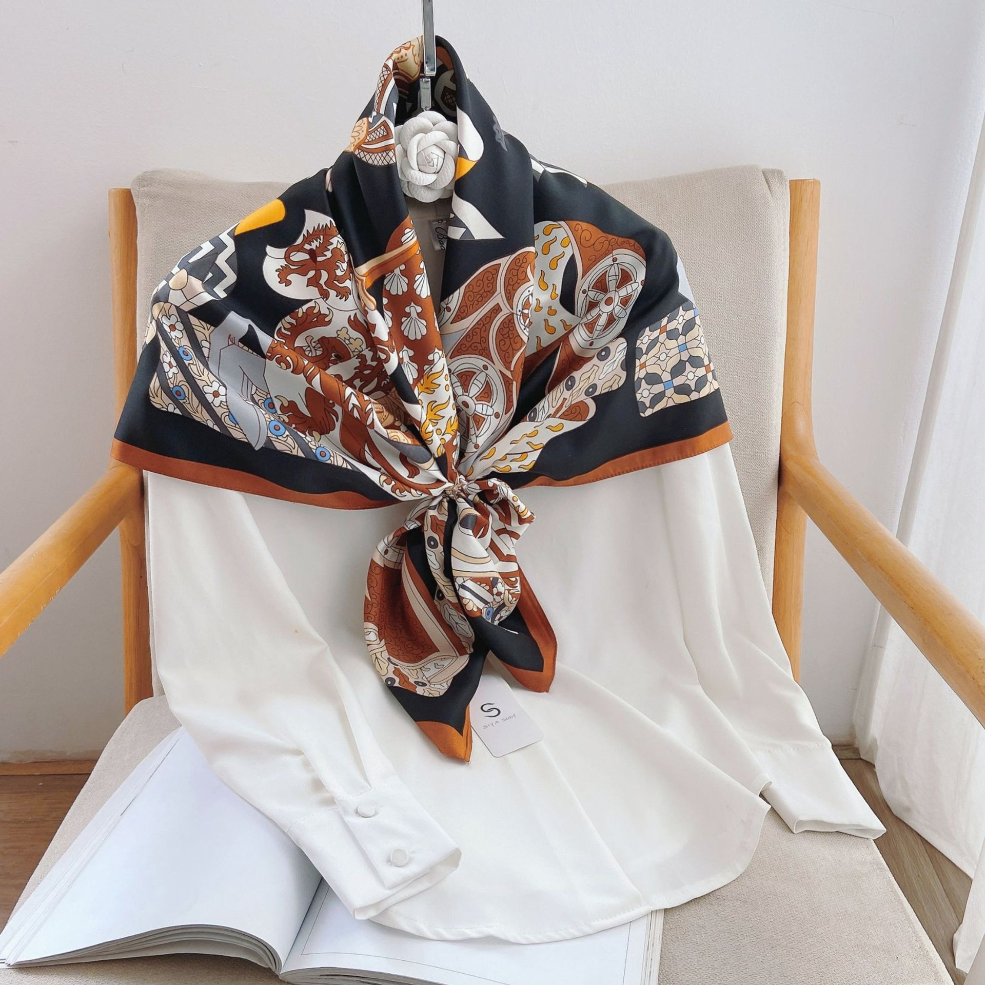 Designer Retro Silk Scarf, Premium Women's Headscarf & Shawl, Daily Home Fashion Multi-use Scarf, Elegant Gift Scarf for Women