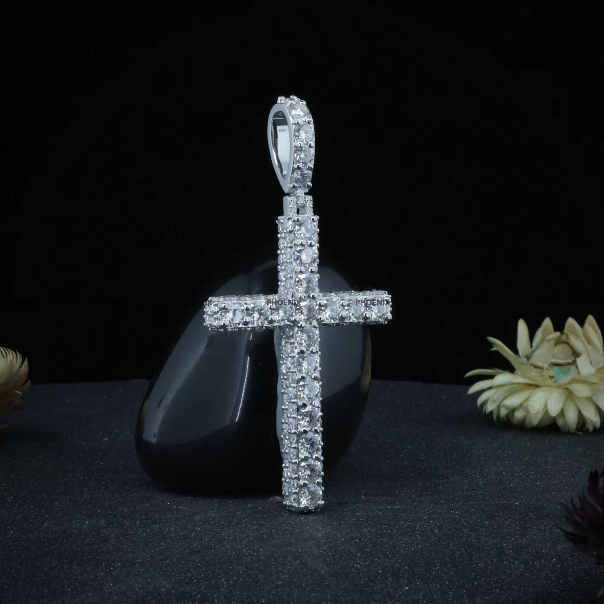 Moissanite Diamond Round Brilliant Cut Cross Pendant Rapper Style 925 Sterling Silver Hip Hop Jewelry by Phoenix Enterprise